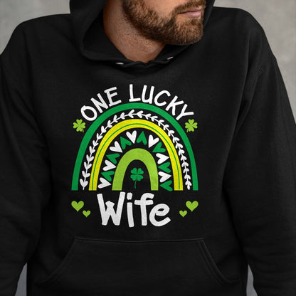 Best Wife Shirt, Wife and Husband Unisex T-Shirt/Hoodie/Sweatshirt HLT00 - Gift for wife T shirt, lucky wife   One Lucky Wife Boho Rainbow St Patricks Day Shamrock T-Shirt (1)
