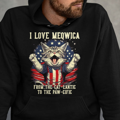 Cat Love Shirt, Funny Cat Lover Gift UnisexT-Shirt/Hoodie/Sweatshirt HLT00 - 4th July Cat Lover, I Love Meowica Patriotic Funny Happy Cat T-Shirt