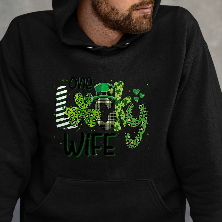 Best Wife Shirt, Wife and Husband Unisex T-Shirt/Hoodie/Sweatshirt HLT00 - Gift for wife T shirt, lucky wife   One Lucky Wife St Patricks Day Mom Mother Shamrock Leopard T-Shi