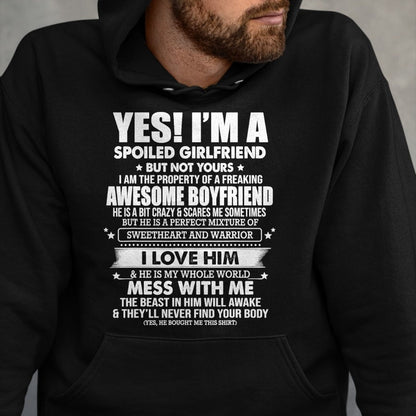 Best Wife Shirt, Wife and Husband Unisex T-Shirt/Hoodie/Sweatshirt HLT00 - Yes I'm a spoiled girlfriend of a freaking awesome boyfriend T-Shirt