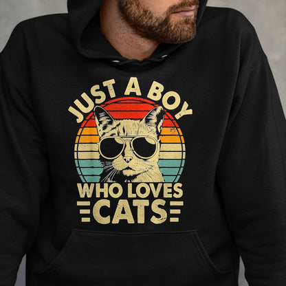 Cat Love Shirt, Funny Cat Lover Gift UnisexT-Shirt/Hoodie/Sweatshirt HLT00 - Vintage Just A Boy Who Loves Cats Boy Kitten Cat Lover Boys T-Shirt, Youth, Heather Blue, Small (1)