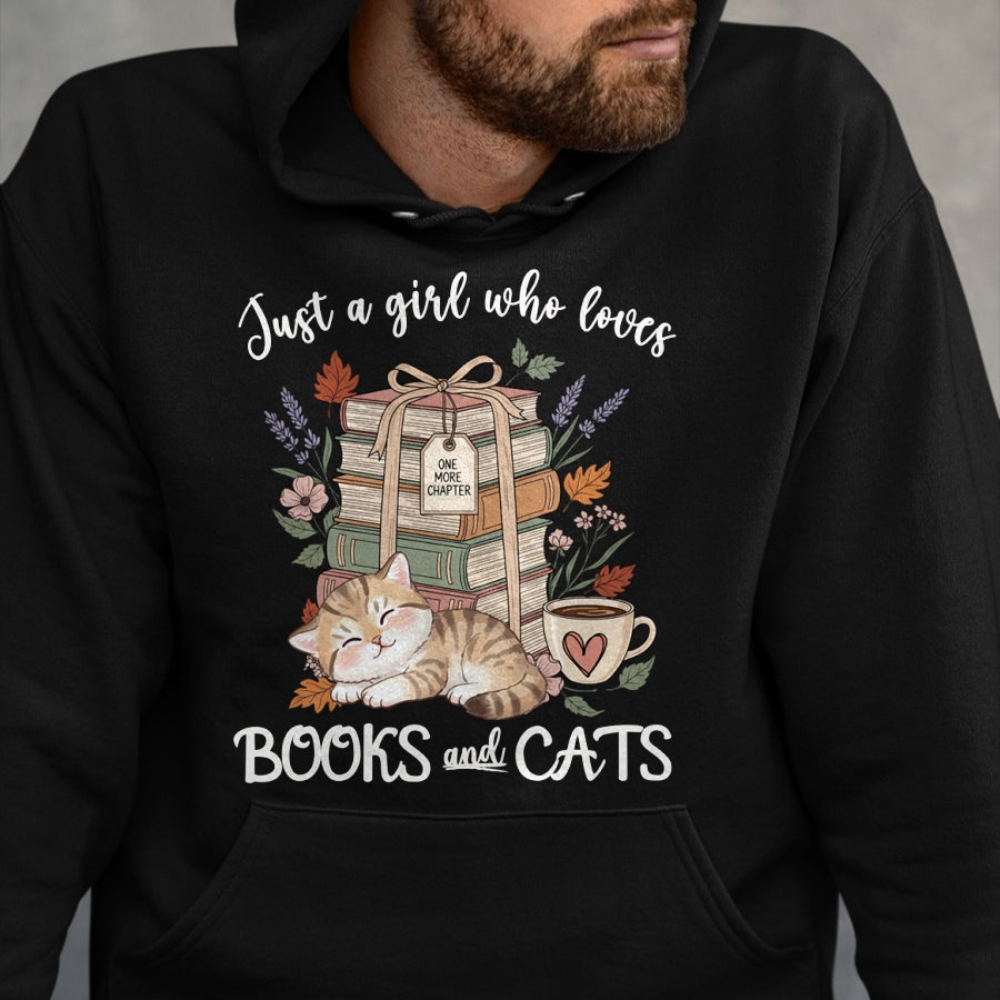 Cat Love Shirt, Funny Cat Lover Gift UnisexT-Shirt/Hoodie/Sweatshirt HLT00 - Pretty Just a Girl Who Loves Books and Cats Cat Lover Long Sleeve T-Shirt (1)