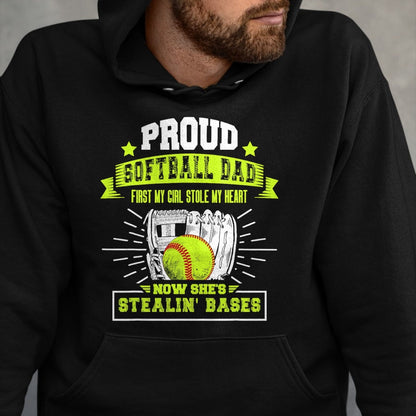 Gift for Dad Shirt, Funny Dad Unisex T-Shirt/Hoodie/Sweatshirt HLT00 – Mens Proud Softball Dad with Daughter Softball Father T-Shirt