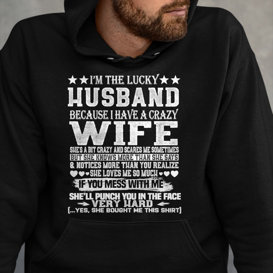 Best Wife Shirt, Wife and Husband Unisex T-Shirt/Hoodie/Sweatshirt HLT00 - Gift for wife T shirt, lucky wife   I Am A Lucky Husband I Have A Crazy Wife Christmas Birthday T-Sh (1)
