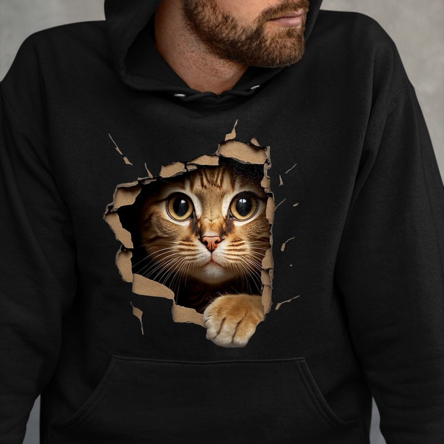 Cat Love Shirt, Funny Cat Lover Gift UnisexT-Shirt/Hoodie/Sweatshirt HLT00 - Cute Kitten Looks from Torn Fabric - Cats T-Shirt, Men, Olive Green, X-Large (1)