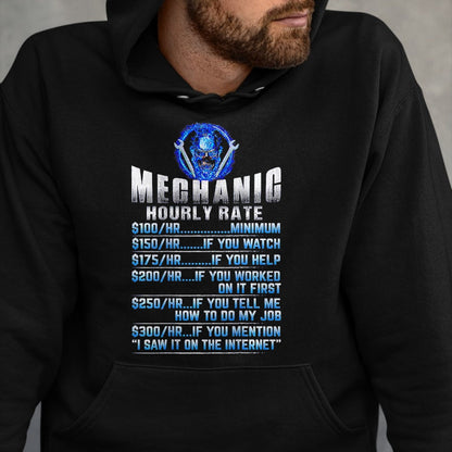 Best Mechanic Life Shirt, Funny Mechanic UnisexT-Shirt/Hoodie/Sweatshirt HLT00 - Mechanic Hourly Rate Skull (on Back) T-Shirt