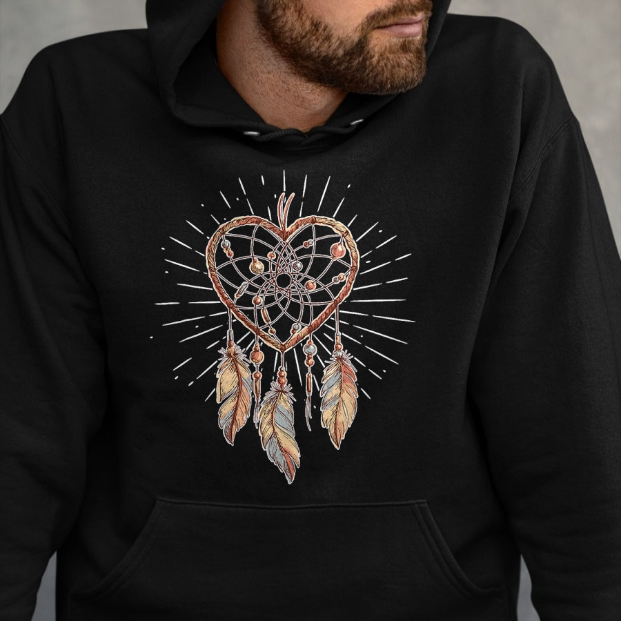 Native American T-Shirts, Vintage Native American Unisex T-Shirt/Hoodie/Sweatshirt HLT00 - Boho Native American Gift Heart Dreamcatcher