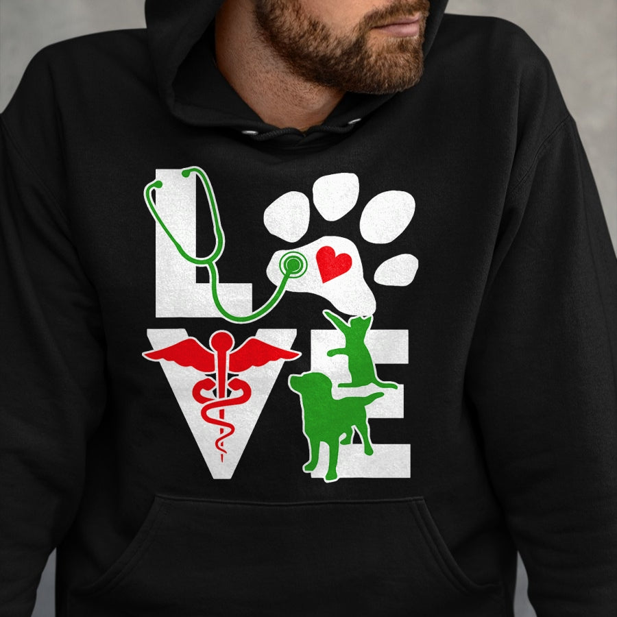 Cat Love Shirt, Funny Cat Lover Gift UnisexT-Shirt/Hoodie/Sweatshirt HLT00 - Love Dog Cat Vet Tech Veterinarian Top Veterinary Technician T-Shirt