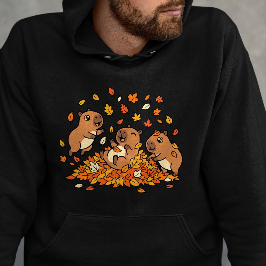 Cute Capybara Shirt, Funny Capybara Unisex T-Shirt/Hoodie/Sweatshirt HLT00 - Cute Capybara Autumn Leaves Fall Season Animal T-Shirt