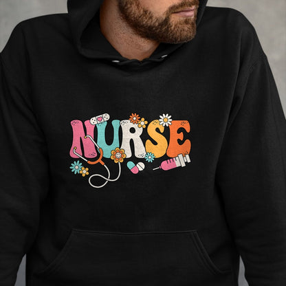 Funny Nurse Shirt, Nurse Unisex T-Shirt/Hoodie/Sweatshirt HLT00 - Cute Retro Groovy Nurse Flower Nursing T-Shirt