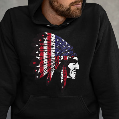 Native American T-Shirts, Vintage Native American Unisex T-Shirt/Hoodie/Sweatshirt HLT00 - Native American Indian Chief American USA Flag 4th Of July