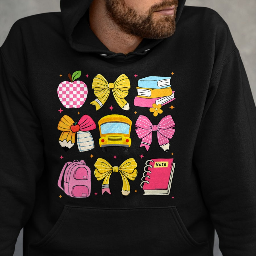 Best Student Shirt, Funny Back To School UnisexT-Shirt/Hoodie/Sweatshirt HLT00 - Back to School Coquette Bow First Day of School Teacher Girl T-Shirt
