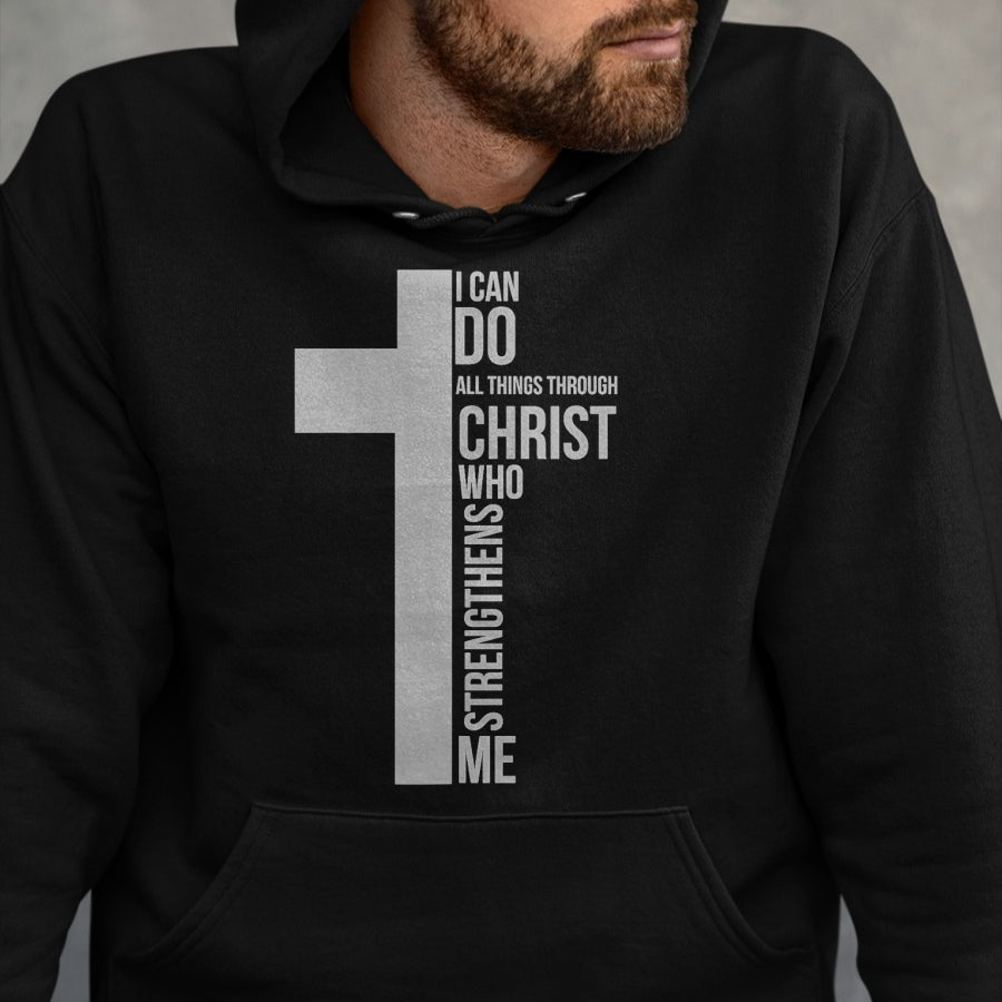 Christian Tee, Christian Faith Unisex T-Shirt/Hoodie/Sweatshirt HLT00 - I Can Do All Things Through Christ Who Strengthens Me Cross T-Shirt
