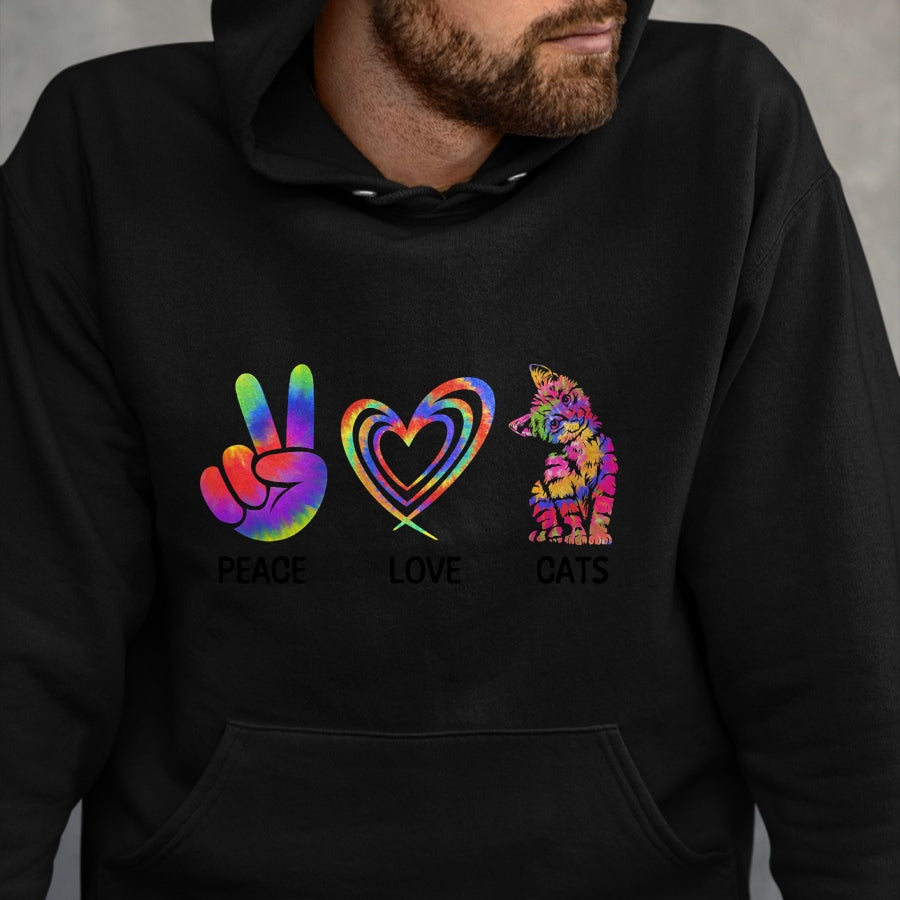 Cat Love Shirt, Funny Cat Lover Gift UnisexT-Shirt/Hoodie/Sweatshirt HLT00 - Peace Love Cats Funny Kitty Cat Lover T-Shirt