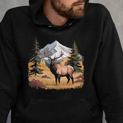 Funny Hunting Shirt, Gift For Hunting Lover Unisex T-Shirt/Hoodie/Sweatshirt HLT00 - Mountain Elk Wildlife Scene – Nature Outdoor Hunting T-Shirt