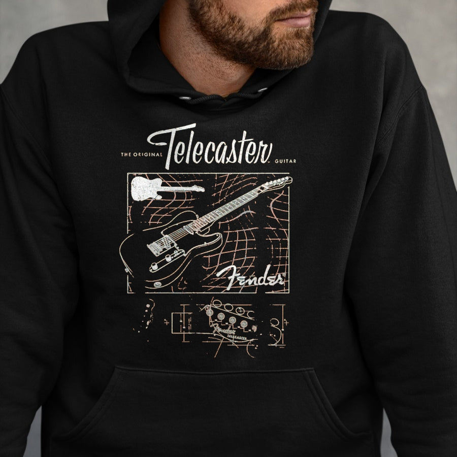 Guitar Lover Shirt, Funny Guitar UnisexT-Shirt/Hoodie/Sweatshirt HLT00 - Fender The Original Telecaster Guitar Schematic Poster T-Shirt, Men, Black, 3X-Large