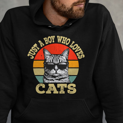 Cat Love Shirt, Funny Cat Lover Gift UnisexT-Shirt/Hoodie/Sweatshirt HLT00 - Vintage Just A Boy Who Loves Cats Boy Kid Cat Lover for Boys T-Shirt (1)