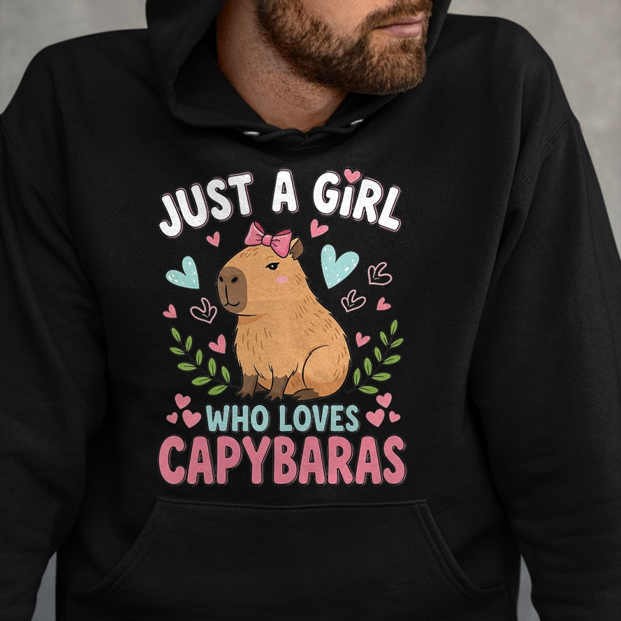Cute Capybara Shirt, Funny Capybara Unisex T-Shirt/Hoodie/Sweatshirt HLT00 - Just a Girl who Loves Capybaras T-Shirt (4)