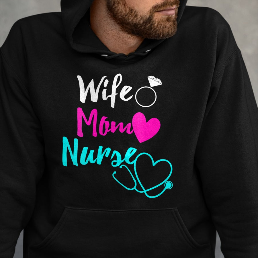 Funny Nurse Shirt, Nurse Unisex T-Shirt/Hoodie/Sweatshirt HLT00 - Womens Wife Mom Nurse Womens RN LPN Mothers Day Gift For Nurses V-Neck T-Shirt