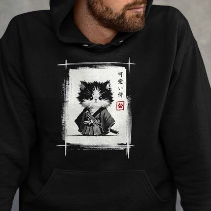Cat Love Shirt, Funny Cat Lover Gift UnisexT-Shirt/Hoodie/Sweatshirt HLT00 - Samurai Cat Japanese Art Sumi-e Novelty Kawaii Funny Cat T-Shirt, Men, Black, Large