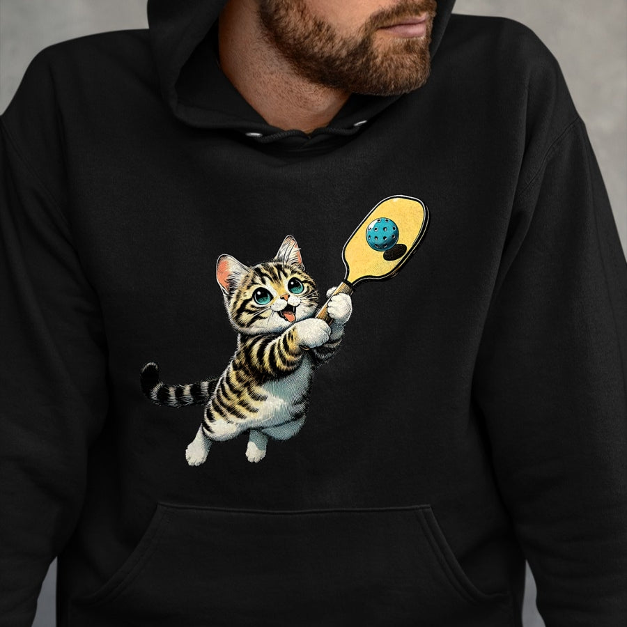 Funny Pickleball Shirt, Pickleball Lover Unisex T-Shirt/Hoodie/Sweatshirt HLT00 - Funny Kitten Playing Pickleball Cute Cat Pickleball Player T-Shirt