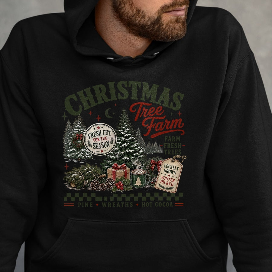 Best Farmer Life Shirt, Funny Farmer UnisexT-Shirt/Hoodie/Sweatshirt HLT00 - Retro Christmas Tree Farm Xmas Farmer T-Shirt