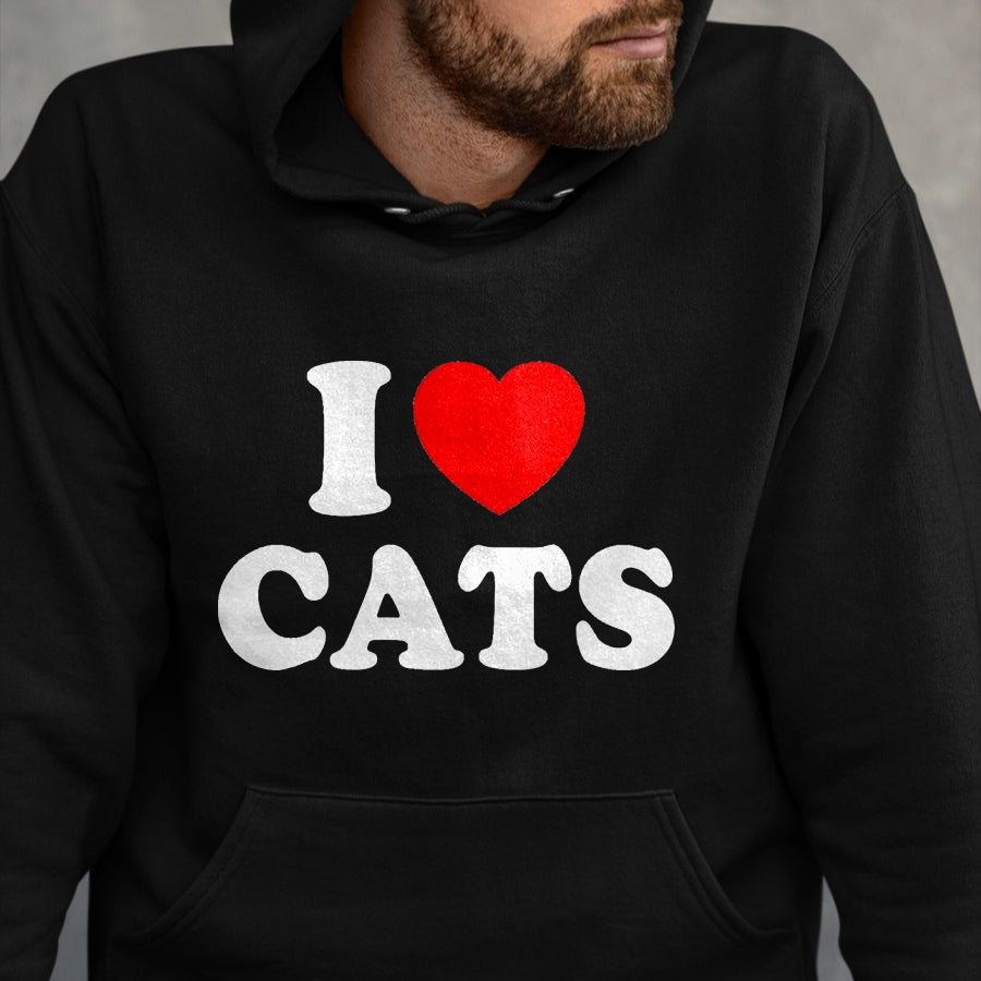 Cat Love Shirt, Funny Cat Lover Gift UnisexT-Shirt/Hoodie/Sweatshirt HLT00 - I Love Cats I Heart Cats T-Shirt, Men, Black, Small