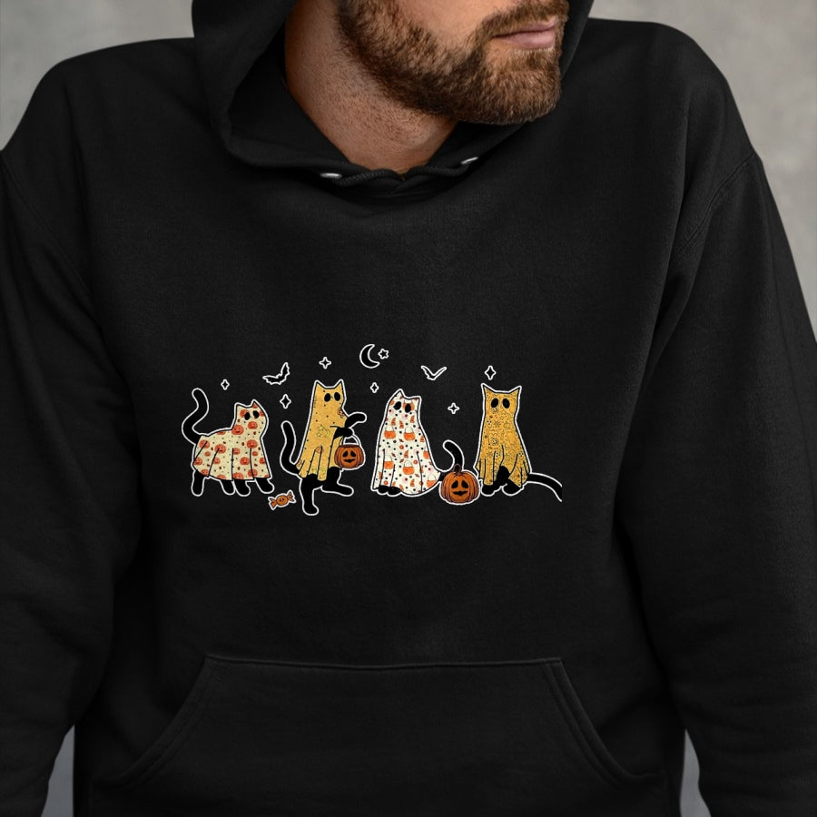 Cat Love Shirt, Funny Cat Lover Gift UnisexT-Shirt/Hoodie/Sweatshirt HLT00 - Cute Black Cats in Ghost Costume Women and Men Halloween T-Shirt, Women, Black, Medium