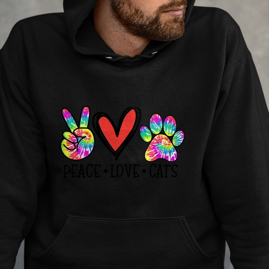 Cat Love Shirt, Funny Cat Lover Gift UnisexT-Shirt/Hoodie/Sweatshirt HLT00 - Peace Love Cats Paws Tie Dye Rainbow Animal Rescue Womens T-Shirt