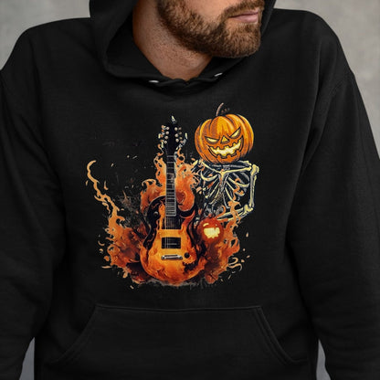 Guitar Lover Shirt, Funny Guitar UnisexT-Shirt/Hoodie/Sweatshirt HLT00 - Funny Halloween Skeleton Rocker with Guitar Rock_n Roll Band T-Shirt, Men, Black, Large
