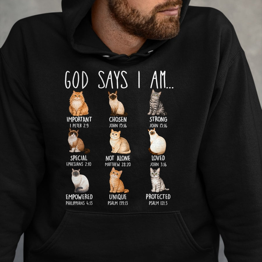 Cat Love Shirt, Funny Cat Lover Gift UnisexT-Shirt/Hoodie/Sweatshirt HLT00 - God Says I Am Cat Lover Bible Verses Christian Scripture Cat T-Shirt