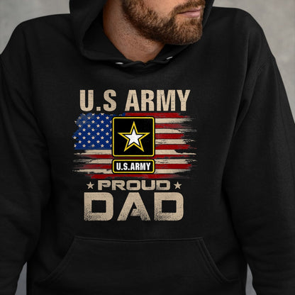 Gift for Dad Shirt, Funny Dad Unisex T-Shirt/Hoodie/Sweatshirt HLT00 – Vintage U.S Army Proud Dad With American Flag T-Shirt