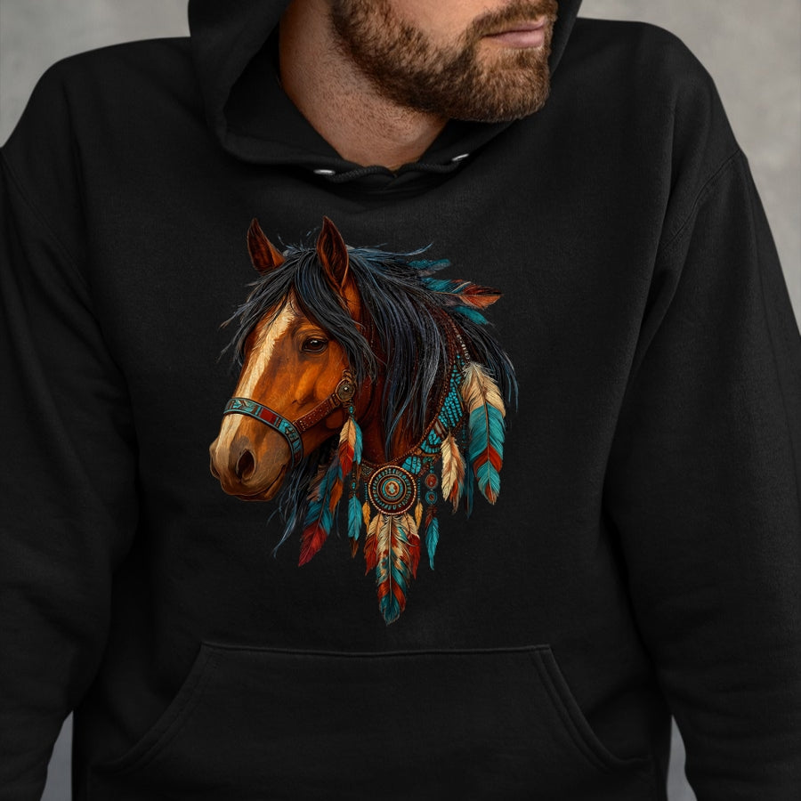 Best Horse Lover Shirt , Funny Horse UnisexT-Shirt/Hoodie/Sweatshirt HLT00 - Proud Indian Native American Horse Animal Feather Headdress T-Shirt