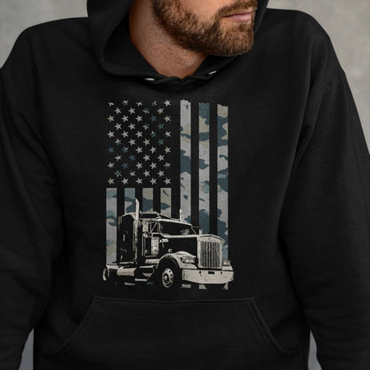 Best Truck Driver Life Shirt, Funny Trucker UnisexT-Shirt/Hoodie/Sweatshirt HLT00 - Trucker American Flag Trucking (Design on Back) Long Sleeve T-Shirt