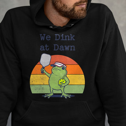 Funny Pickleball Shirt, Pickleball Lover Unisex T-Shirt/Hoodie/Sweatshirt HLT00 - We Dink at Dawn Funny Pickleball Frog Player T-Shirt