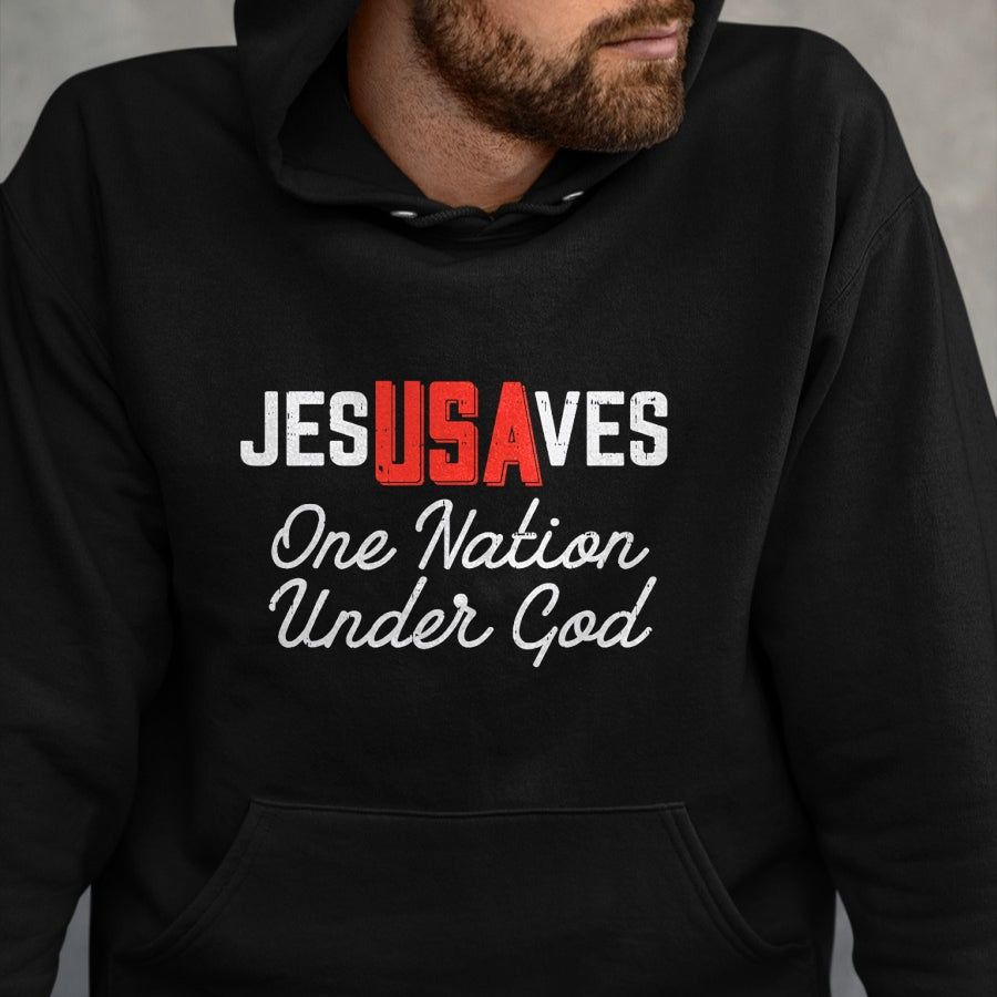 Christian Tee, Christian Faith Unisex T-Shirt/Hoodie/Sweatshirt HLT00 - Jesus Saves USA One Nation Under God Jesus Christian Gift T-Shirt