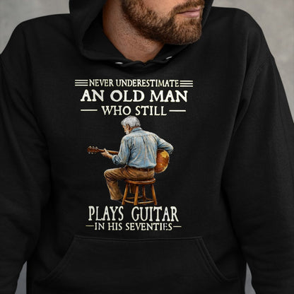 Guitar Lover Shirt, Funny Guitar UnisexT-Shirt/Hoodie/Sweatshirt HLT00 - Never Underestimate an Old Man Who Plays Guitar Seventies T-Shirt, Men, Heather Blue, Medium