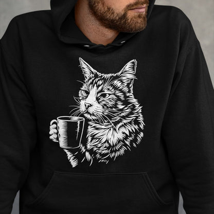 Cat Love Shirt, Funny Cat Lover Gift UnisexT-Shirt/Hoodie/Sweatshirt HLT00 - Cat Drinking Coffee Lover Barista Funny Animal Tired Cat T-Shirt