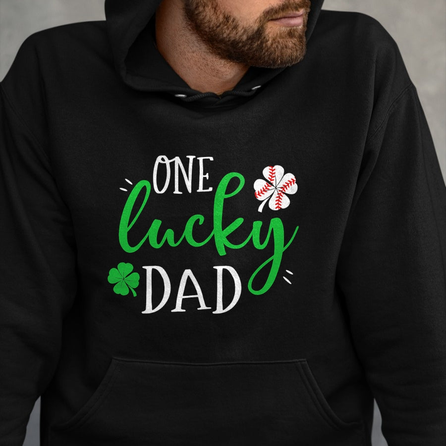 Gift for Dad Shirt, Funny Dad Unisex T-Shirt/Hoodie/Sweatshirt HLT00 – Mens Baseball Dad One Lucky Dad Tee Vintage St Patrick Day Father T-Shirt