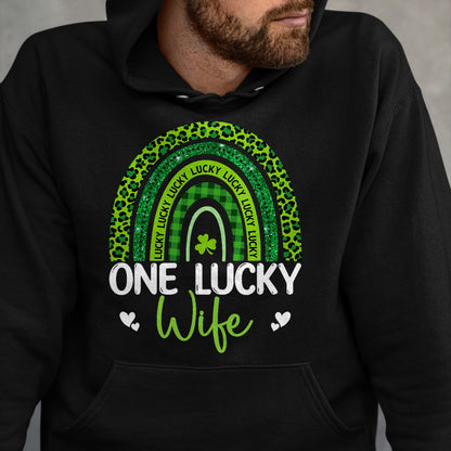Best Wife Shirt, Wife and Husband Unisex T-Shirt/Hoodie/Sweatshirt HLT00 - Gift for wife T shirt, lucky wife   Womens One Lucky Wife Rainbow Leopard Saint Patrick's Day Tank T