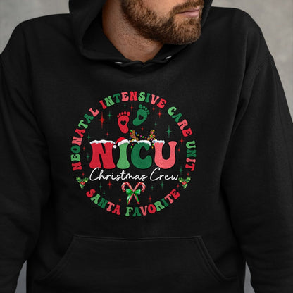 Funny Nurse Shirt, Nurse Unisex T-Shirt/Hoodie/Sweatshirt HLT00 - NICU Christmas Crew NICU Nurse Santa Favorite Xmas Costume T-Shirt