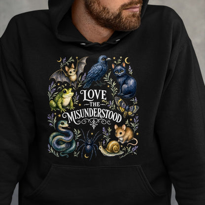 Cat Love Shirt, Funny Cat Lover Gift UnisexT-Shirt/Hoodie/Sweatshirt HLT00 - Love The Misunderstood Bat Frog Raven Snake Cat Moth Spider T-Shirt