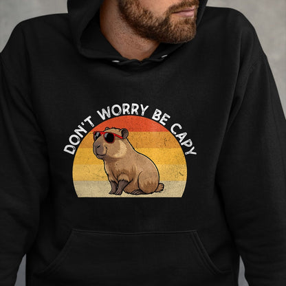 Cute Capybara Shirt, Funny Capybara Unisex T-Shirt/Hoodie/Sweatshirt HLT00 - Don_t Worry Be Capy Retro Capybara T-Shirt