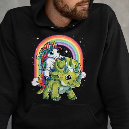 Best Dinosaur Lover Shirt, Funny Dinosaur UnisexT-Shirt/Hoodie/Sweatshirt HLT00 - Unicorn Riding Dinosaur Triceratops Funny Boys Girls Rainbow T-Shirt Small