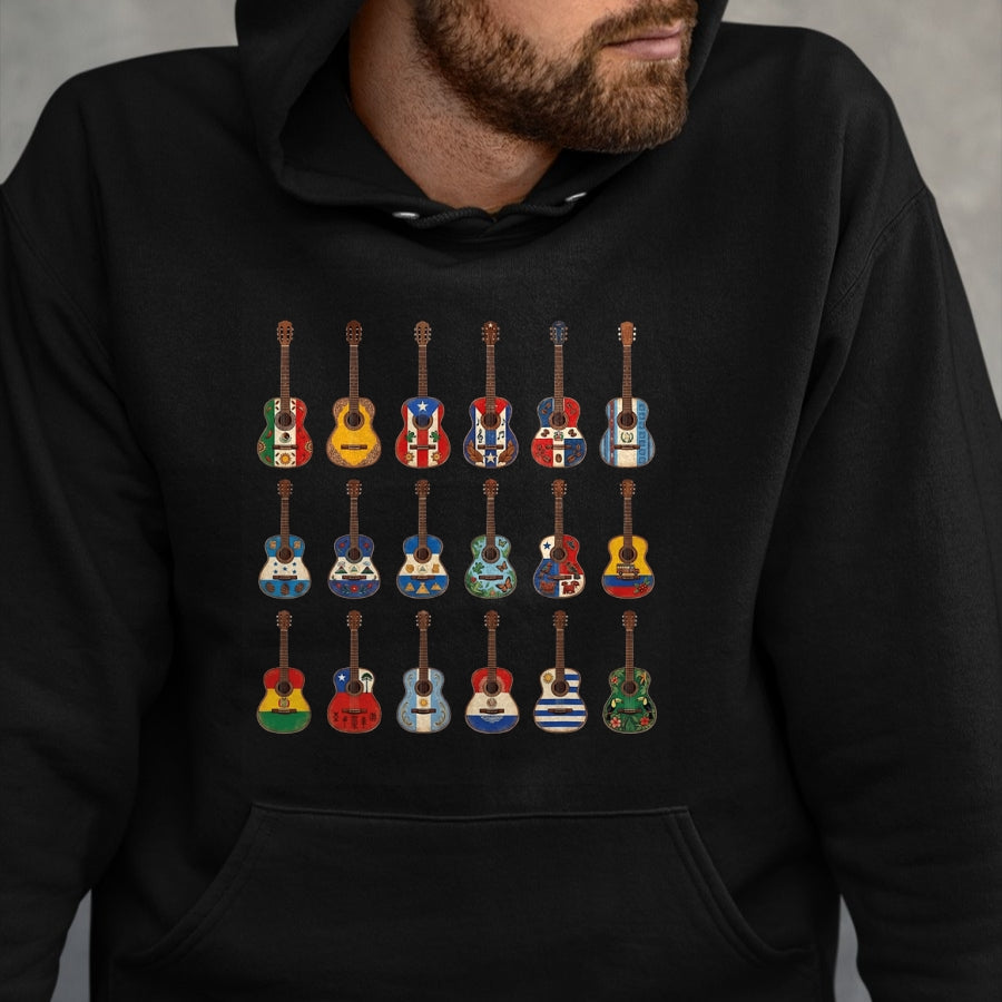 Guitar Lover Shirt, Funny Guitar UnisexT-Shirt/Hoodie/Sweatshirt HLT00 - Hispanic Heritage Month Guitar Flags for Latin American T-Shirt