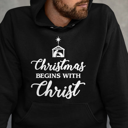Christian Tee, Christian Faith Unisex T-Shirt/Hoodie/Sweatshirt HLT00 - Christmas Begins With Christ Christmas T-Shirt T-Shirt
