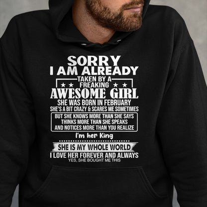 Best Wife Shirt, Wife and Husband Unisex T-Shirt/Hoodie/Sweatshirt HLT00 - Sorry I Am Already Taken By A Freaking Awesome Girl FEBRUARY T-Shirt