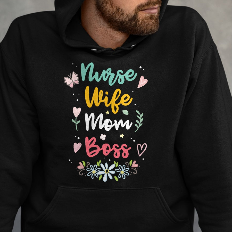 Funny Nurse Shirt, Nurse Unisex T-Shirt/Hoodie/Sweatshirt HLT00 - Nurse Wife Mom Boss T-Shirt (1)