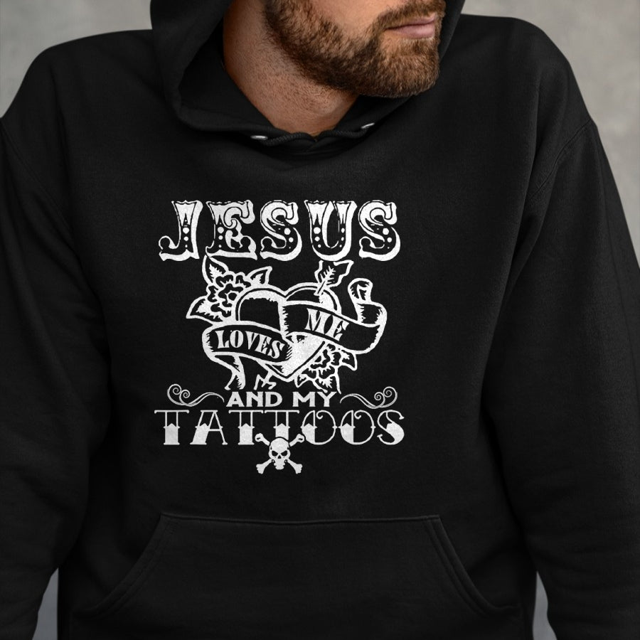 Christian Tee, Christian Faith Unisex T-Shirt/Hoodie/Sweatshirt HLT00 - Jesus Loves Me & My Tattoos Christian Jesus God Tattoo Lover T-Shirt (1)