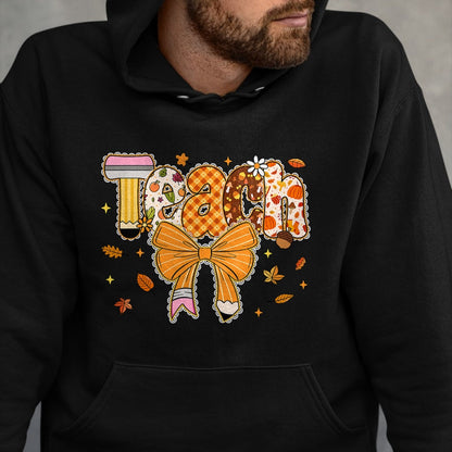 Best Teacher Shirt, Funny Teacher UnisexT-Shirt/Hoodie/Sweatshirt HLT00 - Thanksgiving Teacher Pencil Bow One Thankful Teacher Fall T-Shirt